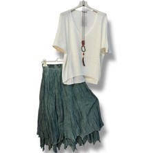 Kadın Pamuklu Astarlı Etek ve Kolyeli Merserize Bluz Kombin