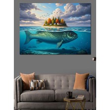 Karizma Tablo Balık Üzerinde Ada Manzarası Dekoratif Kanvas - Mdf Ahşap Tablo