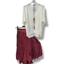 Kadın Pamuklu Astarlı Etek ve Kolyeli Merserize Bluz Kombin