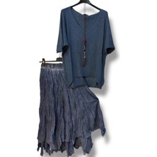 Kadın Pamuklu Astarlı Etek ve Kolyeli Merserize Bluz Kombin