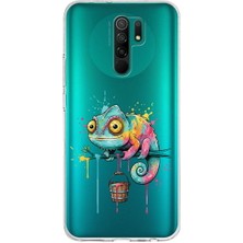PrintiFy Redmi 9 ile Uyumlu Splash Bukalemun Tasarımlı Slimfit Şeffaf Silikon Kılıf