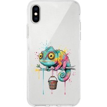 PrintiFy iPhone x ile Uyumlu Splash Bukalemun Tasarımlı Slimfit Şeffaf Silikon Kılıf