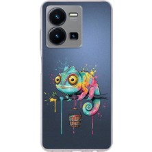 PrintiFy Vivo Y22S ile Uyumlu Splash Bukalemun Tasarımlı Şeffaf Silikon Kılıf