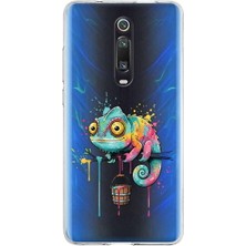 PrintiFy Xiaomi Mi 9t Pro ile Uyumlu Splash Bukalemun Tasarımlı Slimfit Şeffaf Silikon Kılıf