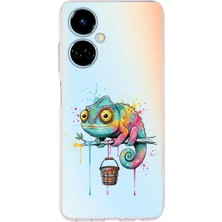 PrintiFy Tecno Camon 19 ile Uyumlu Splash Bukalemun Tasarımlı Şeffaf Silikon Kılıf