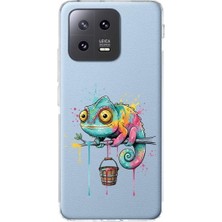 PrintiFy Xiaomi Mi 13 Pro ile Uyumlu Splash Bukalemun Tasarımlı Şeffaf Silikon Kılıf