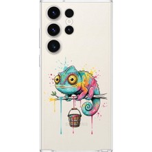 PrintiFy Samsung Galaxy S23 Ultra ile Uyumlu Splash Bukalemun Tasarımlı Şeffaf Silikon Kılıf