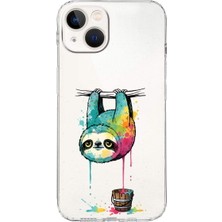 PrintiFy iPhone 13 ile Uyumlu Splash Tembel Hayvan Tasarımlı Şeffaf Silikon Kılıf