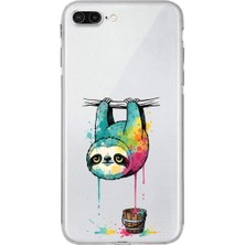 PrintiFy iPhone 8 Plus ile Uyumlu Splash Tembel Hayvan Tasarımlı Şeffaf Silikon Kılıf