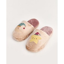 ŞAPİ - Ay Yıldız Figürlü Krem Kadın Ev Terliği