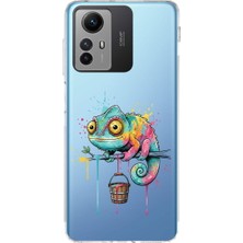 PrintiFy Redmi Note 12S ile Uyumlu Splash Bukalemun Tasarımlı Şeffaf Silikon Kılıf