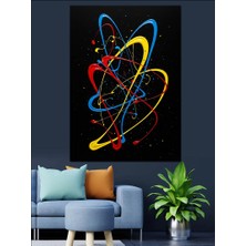 Karizma Tablo Renkli Soyut Atom Çizimi Dekoratif Kanvas - Mdf Ahşap Tablo