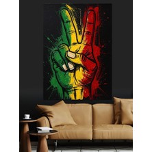 Karizma Tablo Rasta Renkli Barış İşareti Dekoratif Kanvas - Mdf Ahşap Tablo
