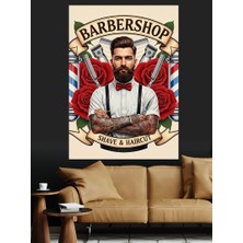 Karizma Tablo Berber Dükkanı Kuru Kafa Dekoratif Kanvas - Mdf Ahşap Tablo