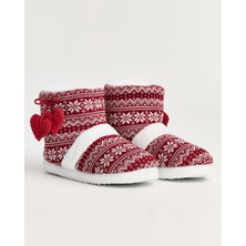 KOLY - Kar Tanesi Desenli Bordo Kadın Panduf