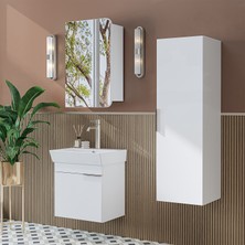 Roomart Likya Kapaklı Lavabolu 50 cm Banyo Alt Dolabı + Üst Dolabı + Banyo Boy Dolabı