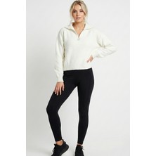 Kadın Kırçıllı Yumuşak Dokulu Yarım Fermuarlı Kazak