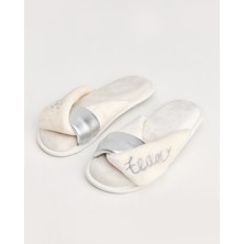 Bride Team - Yazılı Beyaz Kadın Terlik