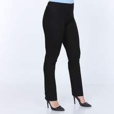 Gül Moda Büyük Beden Beli Lastikli Klasik Kumaş Pantolon Boru Paça Siyah