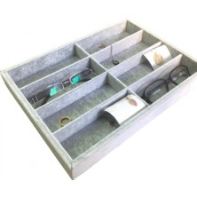 Özer Kutu Gözlük Kolye Ucu Küpe Yüzük Servis Tablası Gri Süet (8 Bölmeli) 25X35 cm