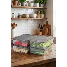 Mikrodalga ve Derin Dondurucuya Uygun Freshkeep Saklama Kabı 4'lü Set - Gri