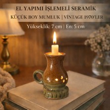 El Yapımı Işlemeli Seramik Küçük Boy Mumluk | Vintage 1970’LER