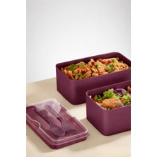 Orvila Mega Boy 2 Katlı Yemek Saklama Kabı 2 Litre - Kendinden Çatal Kaşık Servisli Lunch Box Set