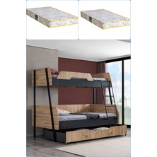 Setay Ranza, Alba Geniş Yavrulu Ranza, 120X200 cm - 90X200 cm - Ceviz-Antrasit + 2 Comfort Yatak