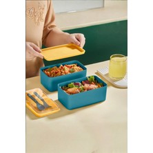 Orvila Mega Boy 2 Katlı Yemek Saklama Kabı 2 Litre - Kendinden Çatal Kaşık Servisli Lunch Box Set