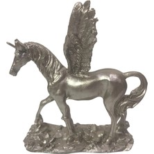 Şans Hediyelik Pegasus Heykel Biblo Küçük Gümüş 10X18CM