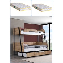 Setay Ranza, Alba Geniş Yavrulu Ranza, 120X200 cm - 90X200 cm - Ceviz-Beyaz + 2 Comfort Yatak