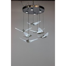 GN Gen Aydınlatma Lüks Gümüş Kaplama Uçan Kuş Tasarım Akrilik Kanatlı Modern 3 Renk Ledli Avize