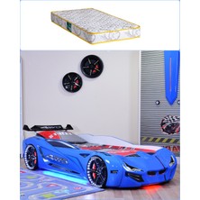 Setay Arabalı Yatak, Mercedes Rüzgarlıklı Full Ledli Arabalı Yatak - Mavi + 1 Adet Comfort Yatak