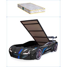 Setay Arabalı Yatak, Mercedes Full Ledli Rüzgarlıklı Bazalı Arabalı Yatak - Siyah + 1 Adet Comfort Yatak