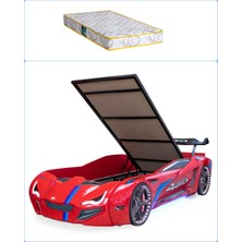 Setay Arabalı Yatak, Mercedes Full Ledli Rüzgarlıklı Bazalı Arabalı Yatak - Kırmızı + 1 Adet Comfort Yatak