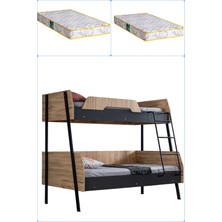 Setay Ranza, Alba Geniş Ikili Ranza, 120X200 cm - 90X200 cm - Ceviz-Antrasit + 2 Comfort Yatak
