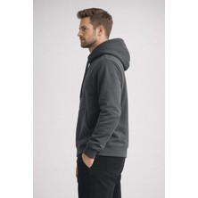 Zueofficial Erkek Kapüşonlu Kanguru Cepli Füme Rengi Rahat Kalıp Sweatshirt
