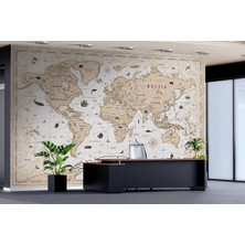 Grown Seyahat Sembolleri ve Hayvan Ikonlarıyla Vintage Harita Duvar Kağıdı