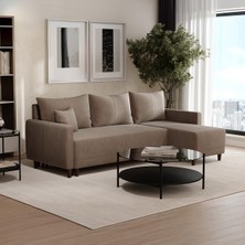 Enza Home Smart Plus Yataklı Köşe Takımı, Kadife Dokulu - Kahve