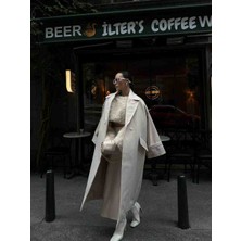 Melek Kostak Balıksırtı Arma Detay Oversize %78 Yün, %22 Pamuk Premium Kaşe Kaban