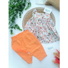Tuffy Çiçekli Askılı Gömlek Müslin Pantolon 2'li Takım Oranj - 6 Ay