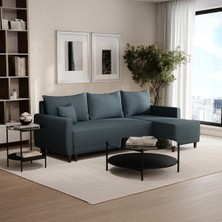Enza Home Smart Plus Yataklı Köşe Takımı, Kadife Dokulu - Lacivert