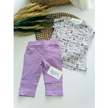 Genel Yıldız Yıldız Desenli Tişört&tayt 2'li Takım Lila - 3-4 Yaş
