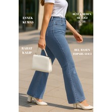 Cedy Denım - Kadın Siyah Büyük Beden Ispanyol Paça Yüksek Bel Skinny Fit Likralı Pantolon  C628