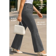 Cedy Denım - Kadın Siyah Büyük Beden Ispanyol Paça Yüksek Bel Skinny Fit Likralı Pantolon  C628