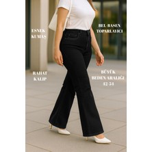 Cedy Denım - Kadın Siyah Büyük Beden Ispanyol Paça Yüksek Bel Skinny Fit Likralı Pantolon  C628