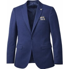 Plus Scorpion Erkek Lacivert Mono Yaka Likralı Blazer Ceket – Esnek Konfor Kumaş, Tek Düğmeli Slim Fit