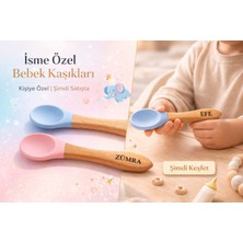 Kişiye Özel Isimli Slikon Uçlu Bebek Yemek Mama Kaşığı %100 Ahşap Organik
