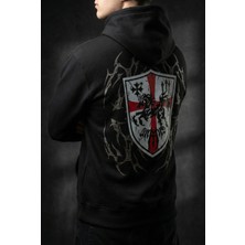 Liber Dark Knight Siyah Sırtı Şövalye Kalkanı Baskılı Oversize Hoodie Gotik Sweatshirt