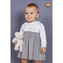 Minimony 3-24 Ay Prenses Yazılı Simli Penye Kız Bebek Bayramlık Elbise Gri 1100